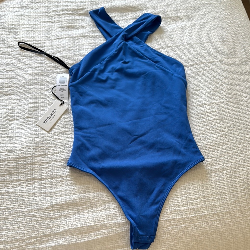 Aritzia Asymmetrical Blue Cut-Out Bodysuit